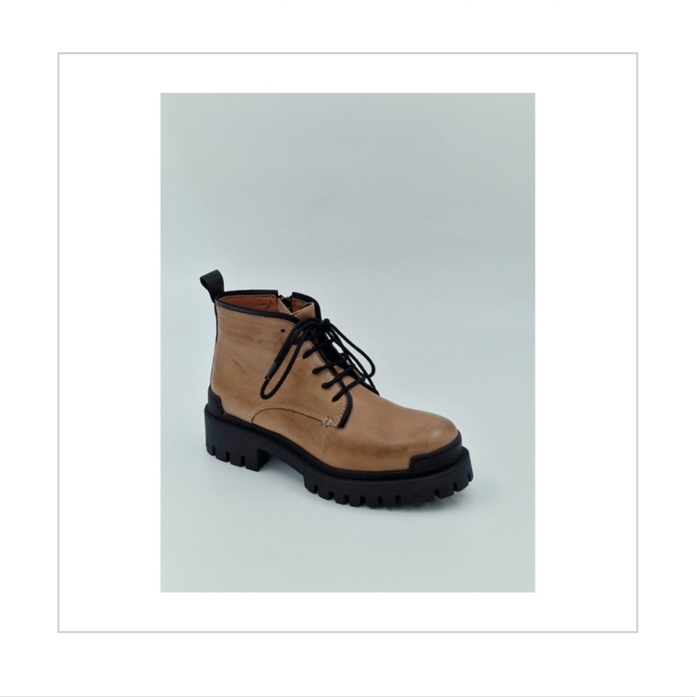 Miz Mooz Women's Lace Up Boots in Tan and Black
